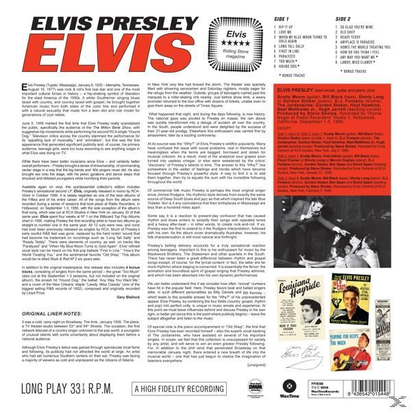 Album borító, Elvis Presley szöveggel és fotókkal.