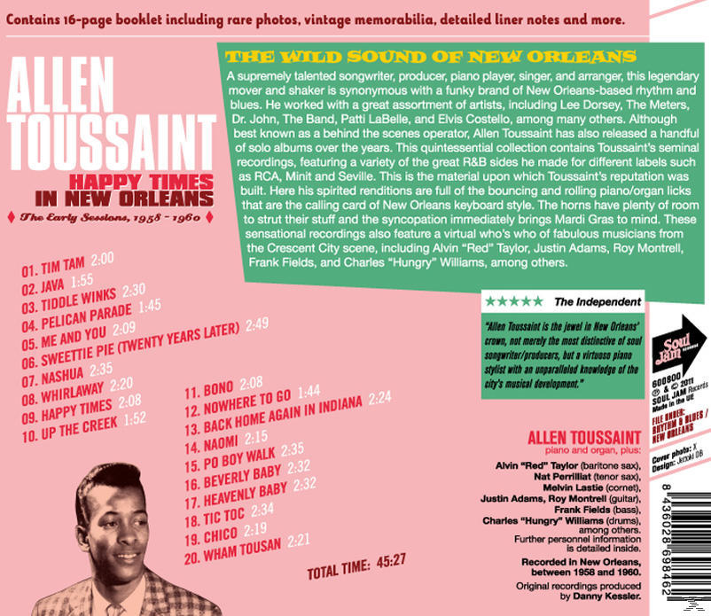 Album borítója Allen Toussaint fotójával és albumának számlistájával.