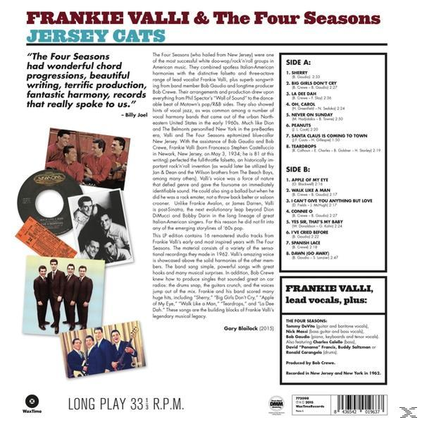 Album borító. Fekete-fehér fotók zenészekről és az album címe. Frankie Valli & The Four Seasons.