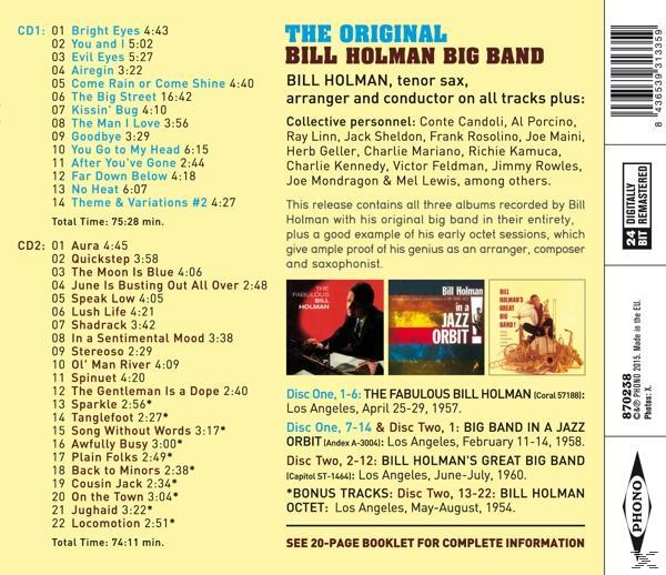 Album borító szöveggel és fotókkal. Tartalmazza az Original Bill Holman Big Band-et, a számlistákat és az albumborítót.