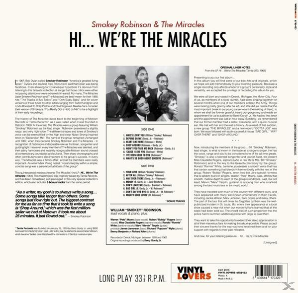 Smokey Robinson & The Miracles album borító zenekari fotóval, számlistával és lemezismertetővel.
