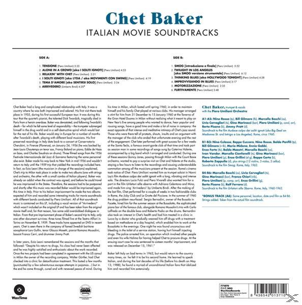 Chet Baker olasz filmzenéinek album borítója, fekete-fehér fotóval.