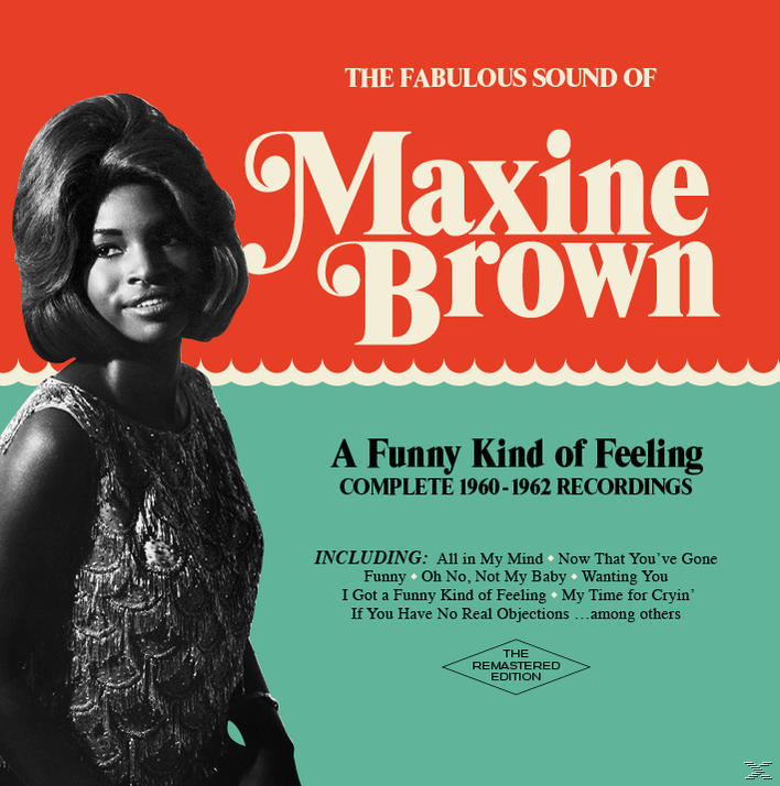 Maxine Brown nagylemez borítója: nő ruhában, 'A Funny Kind of Feeling' felirattal és dalszövegekkel.