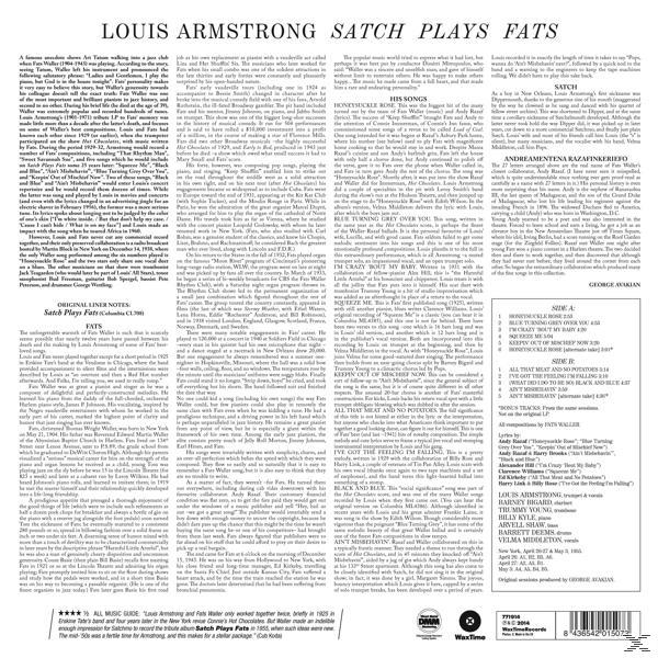 Album borító albumcímmel, előadóval és dalok listájával. Album címe: Louis Armstrong Satch Plays Fats.