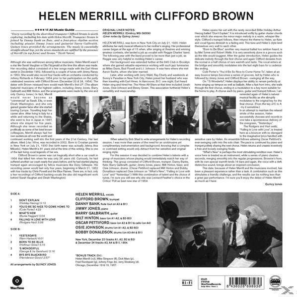 Album borító: Helen Merrill Clifford Brown-nal. Fekete-fehér fotó az énekesnőről.