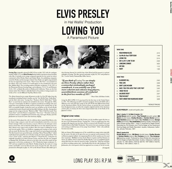 Elvis album borítója Hal Wallis' Loving You című filmjéből. A háttér sötétkék, Elvis fotójával.