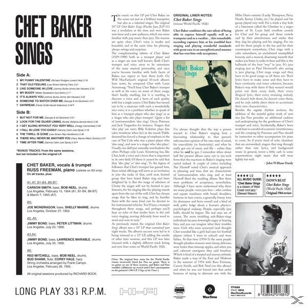 Chet Baker Sings album borítója, fekete-fehér Chet Baker fotóval.