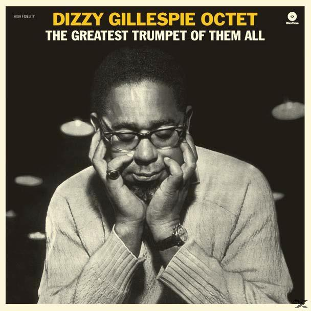 A Dizzy Gillespie Octet album borítója. Dizzy Gillespie portréja szemüveggel. Fekete-fehér.