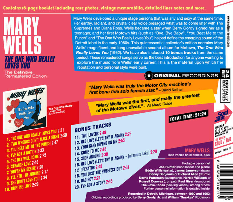 'Mary Wells The One Who Really Loves You' album borítója, fotóval és szöveggel.