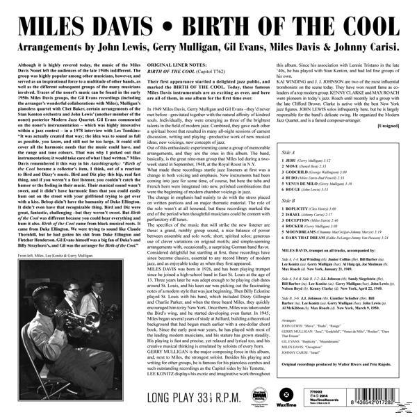 A 'Birth of the Cool' című album borítója Miles Davis-től. Album borítót és részletes információkat tartalmaz.