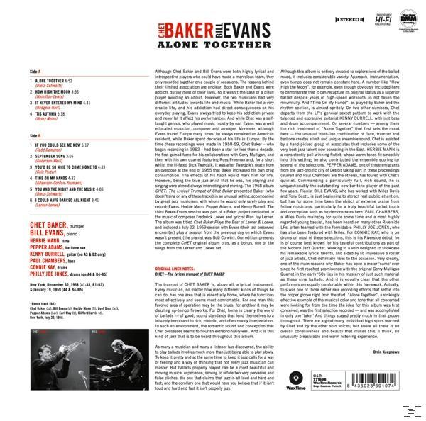 Chet Baker & Bill Evans album borítója, 'Alone Together', művészettel és szöveggel.