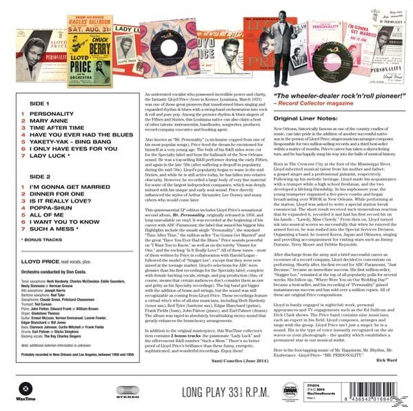 Vinil lemez album borítója. Az elején Lloyd Price és más előadók képe látható a színpadon.