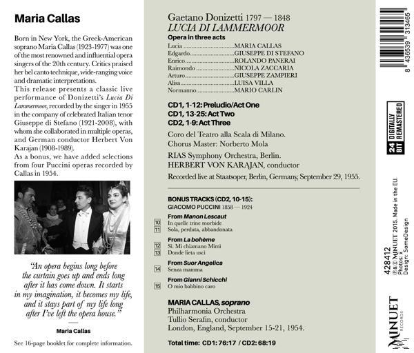 CD-borító Maria Callas opera részleteivel és fotókkal.