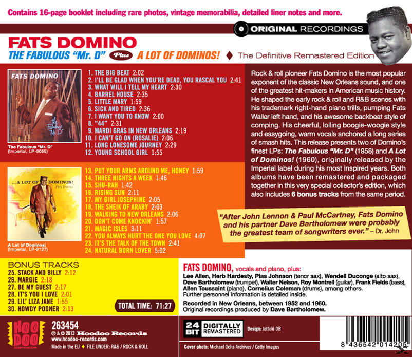 Album borító: Fats Domino tracklistával és bónusz számokkal.