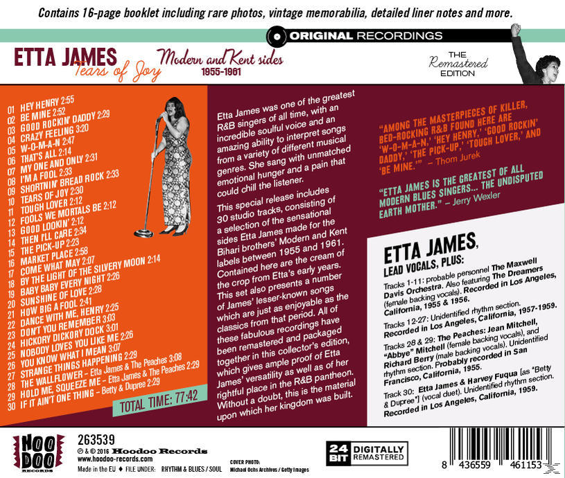 Etta James, Tears of Joy album borítója, Etta fotójával és szöveggel.