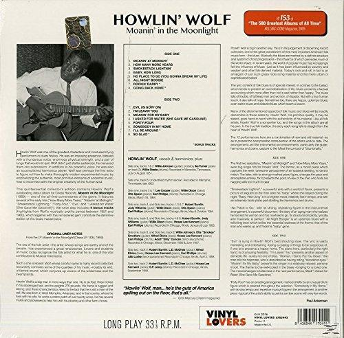 Album borító: Howlin' Wolf, Moanin' in the Moonlight, számlistával.