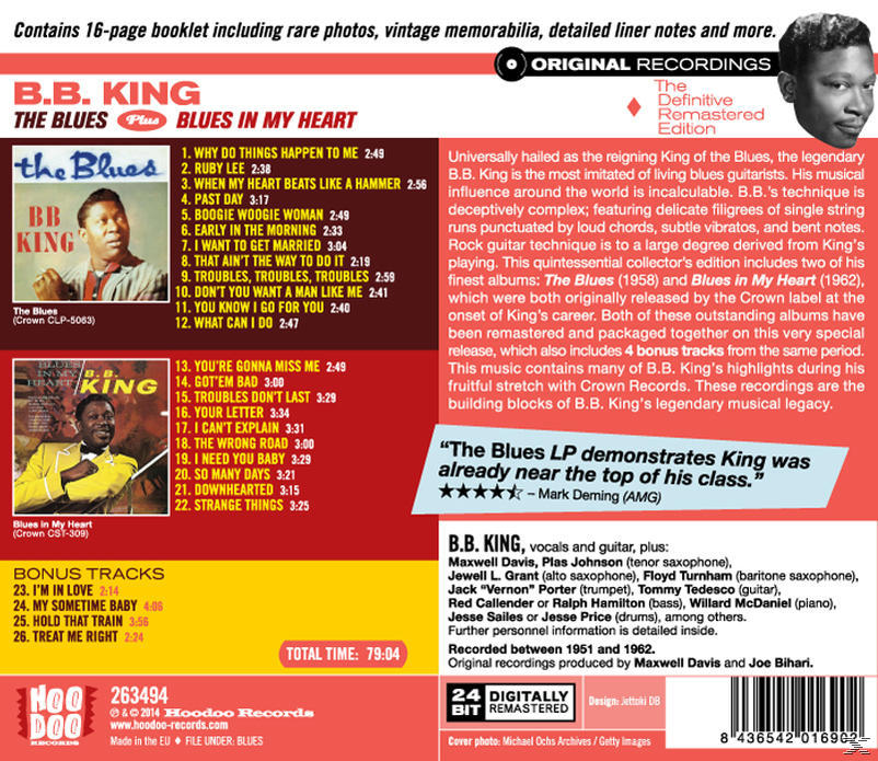 B.B. King "The Blues" albumának borítója, borítóval és a számlistával.