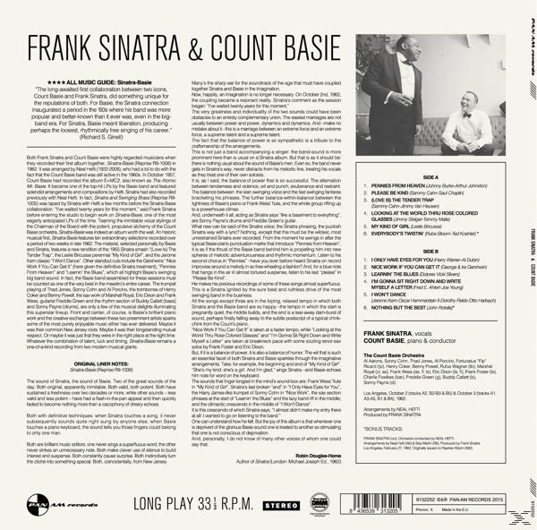 Frank Sinatra & Count Basie album borítója, szöveggel és a zenészek fotóival.