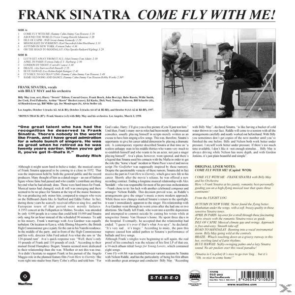 Vintage album borító, Frank Sinatra-val öltönyben, szöveggel és képekkel.
