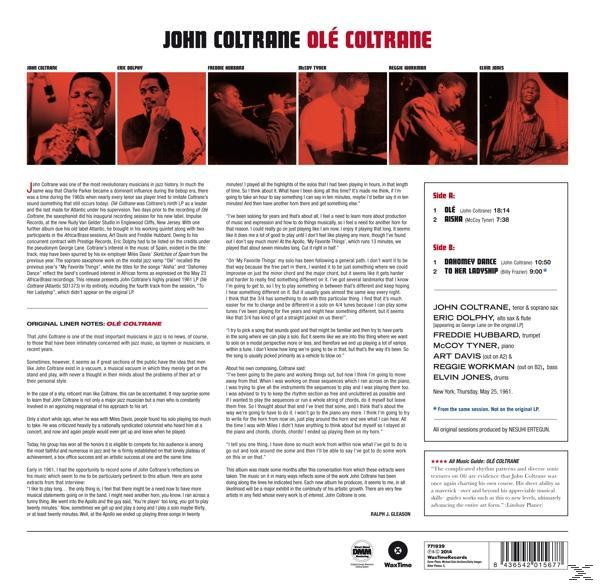 John Coltrane Ole Coltrane című albumának borítója, szöveggel és fekete-fehér képpel.