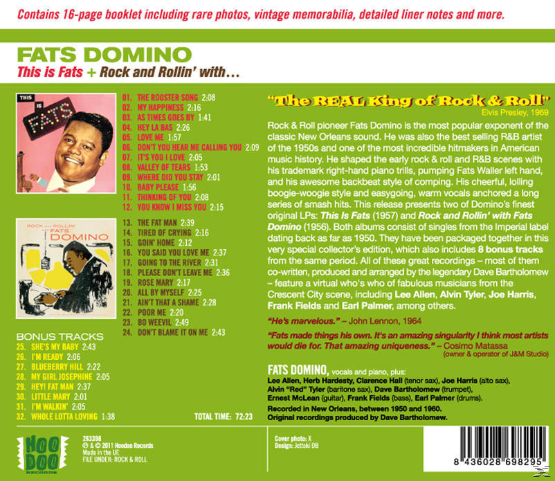 A Fats Domino album borítója. Van rajta egy fotó róla és a számlista, szöveggel együtt.