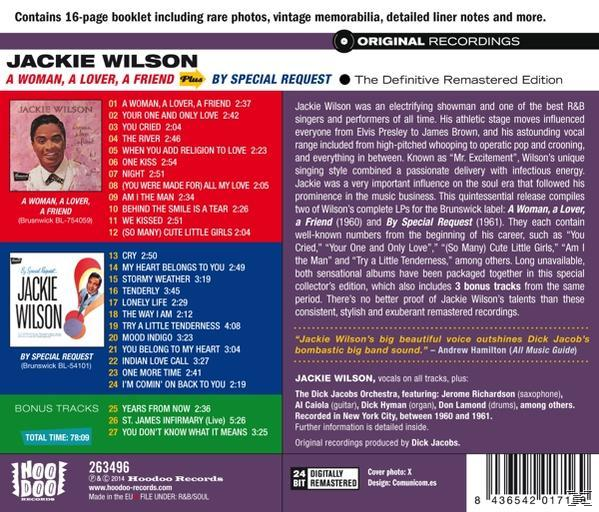 Album borító: Jackie Wilson öltönyben, számlista és szöveg az albumról.