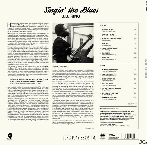 B.B. King Singin' the Blues album borítója, szöveggel és B.B. King képével.