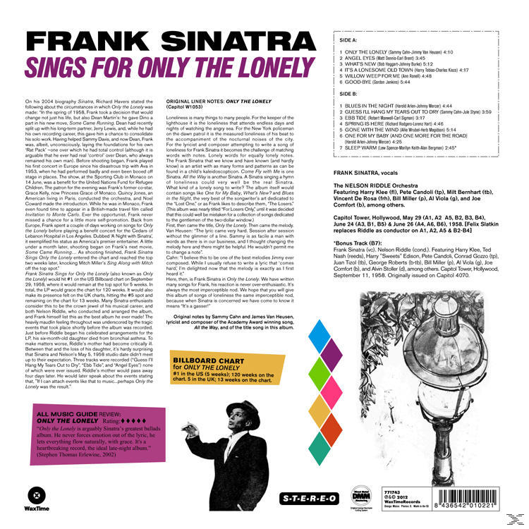 Frank Sinatra album borítója, a 'Sings For Only The Lonely' címmel.