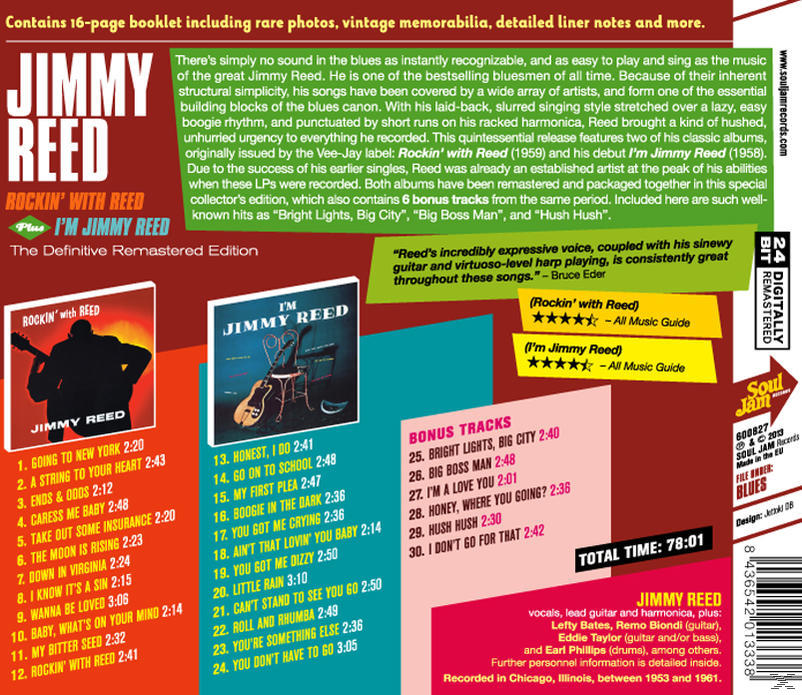 Jimmy Reed Rockin' With Reed című albumának borítója. A szöveg és a képek piros és fekete színűek.