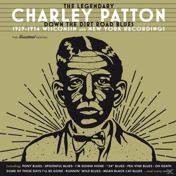 Charley Patton album borító, portréval, szöveggel és zenei jegyzetekkel.