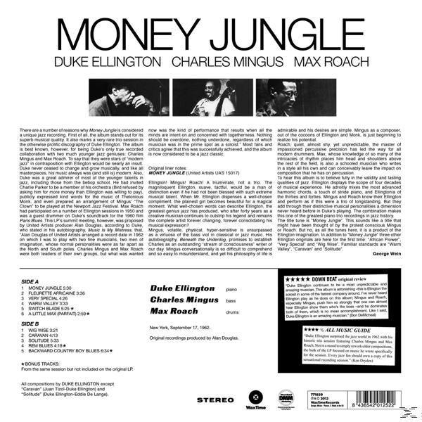 Album borító Duke Ellington, Charles Mingus és Max Roach szövegével, fotókkal.