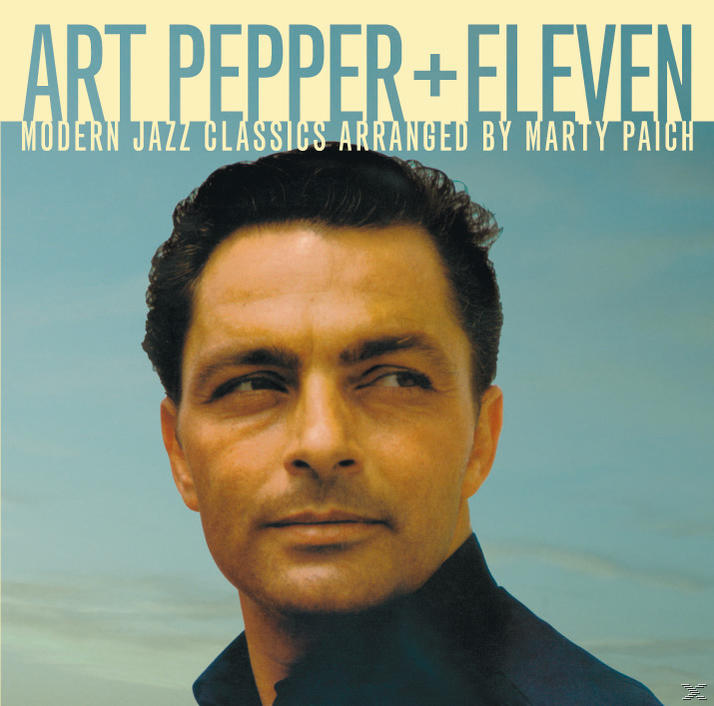 Album borító: Art Pepper. Férfi arca felirattal. A háttér kék és sárga.