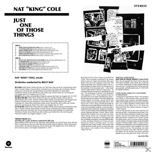 Nat King Cole 'Just One of Those Things' album borító számlistával és jegyzetekkel.