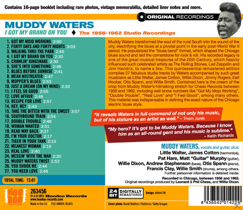 Muddy Waters albumának borítója, a számlistával és információkkal.
