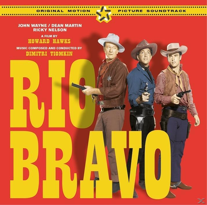 Rio Bravo film borítója. Négy cowboy ruhás férfi sárga szöveggel.