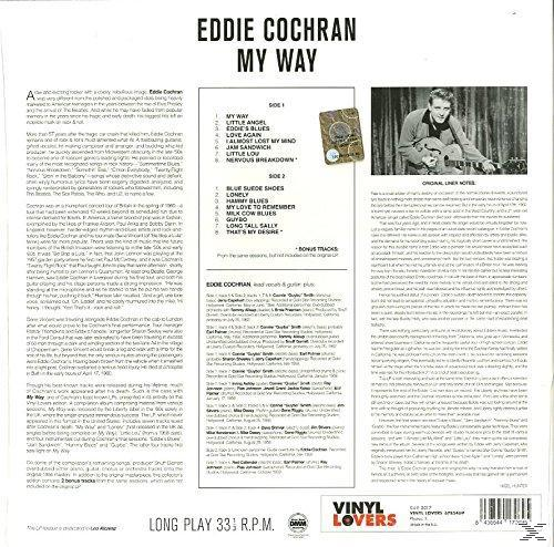 Eddie Cochran album hátulja, dallaszövegekkel és jegyzetekkel.