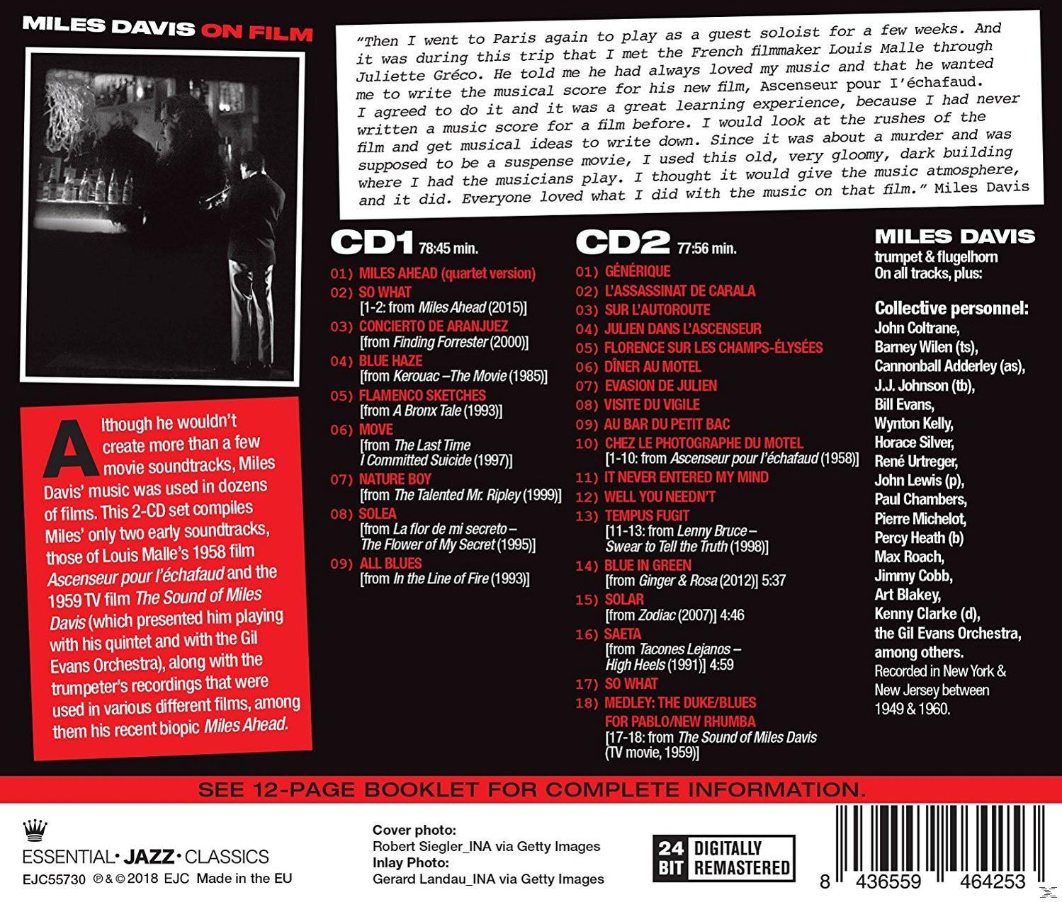 Miles Davis filmzenei CD borító. Szöveget, Davis fotót és a számok listáját tartalmazza.
