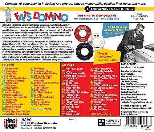 Fats Domino 'Walking to New Orleans' című CD-jének borítója, albumborítóval és szöveggel.