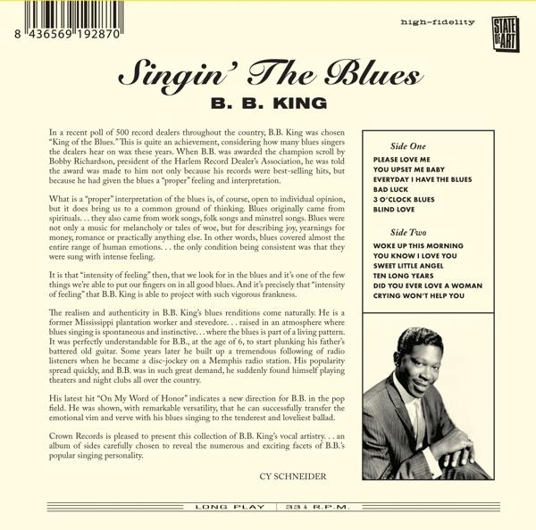 B.B. King 'Singin' The Blues' című albumának borítója, portréval és a dalok listájával.