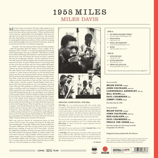 Miles Davis album hátlapja, fotóval és számlistával.