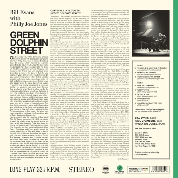 Album borító. Green Dolphin Street. Szöveg és kép egy jazz zenészről, aki zongorázik.