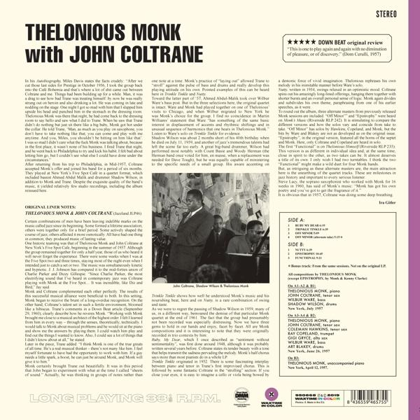 Album hátlapja Thelonious Monk fotójával.