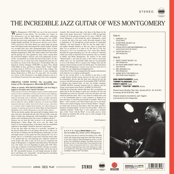 Album borító Wes Montgomery-ről szóló szöveggel, fekete-fehér, fotókkal és hosszú lejátszású lemezzel.