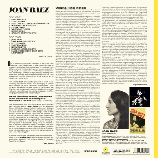 Album borító: Joan Baez, fekete-fehér kép az énekesnőről, szöveggel.