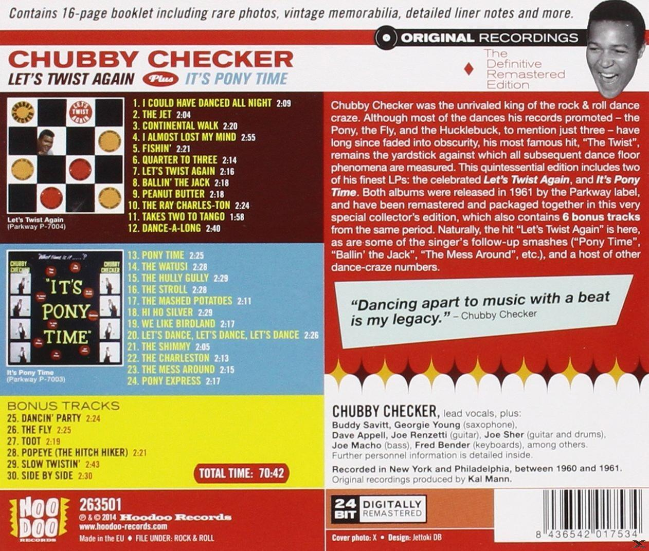 Albumcover: Chubby Checker, Let's Twist Again, mit Titelliste und Details.