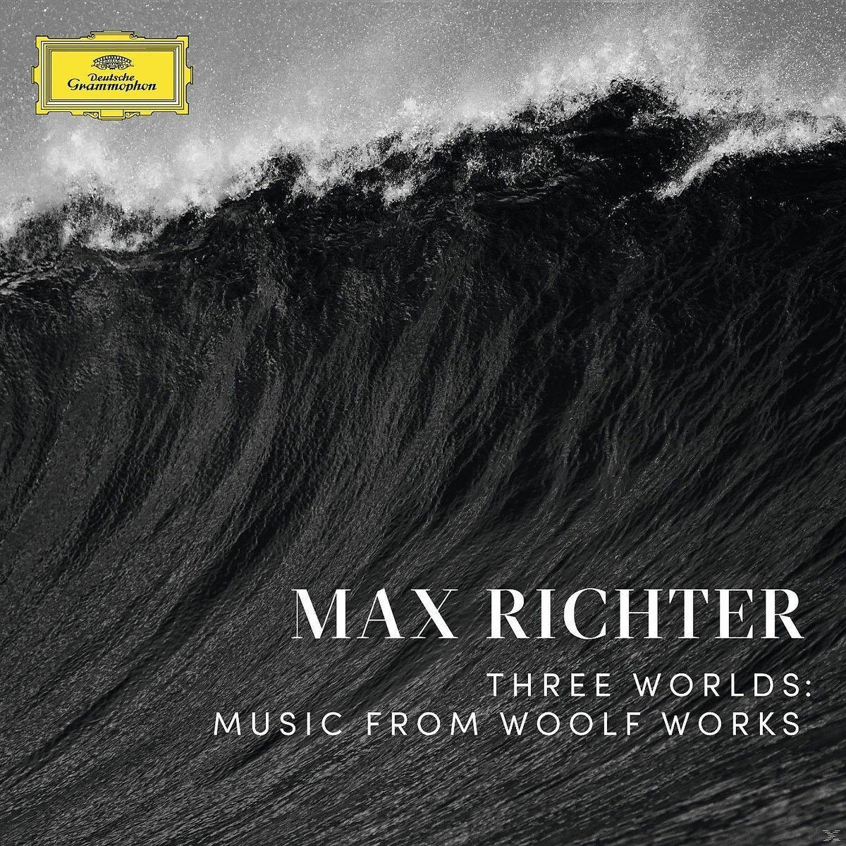 Albumcover zeigt eine dunkle Welle mit dem Text 'Max Richter: Three Worlds: Music from Woolf Works'.