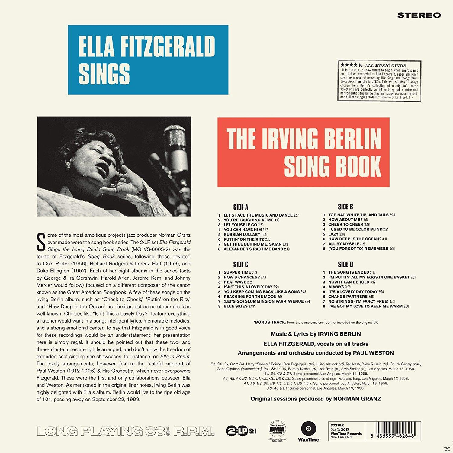 Jazz album hátlapja dallistával, Ella Fitzgerald fotójával és szöveggel.