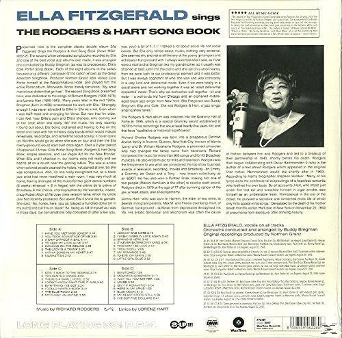 Album borító Ella Fitzgeralddal, szöveggel és részletekkel. A háttér világos színű.