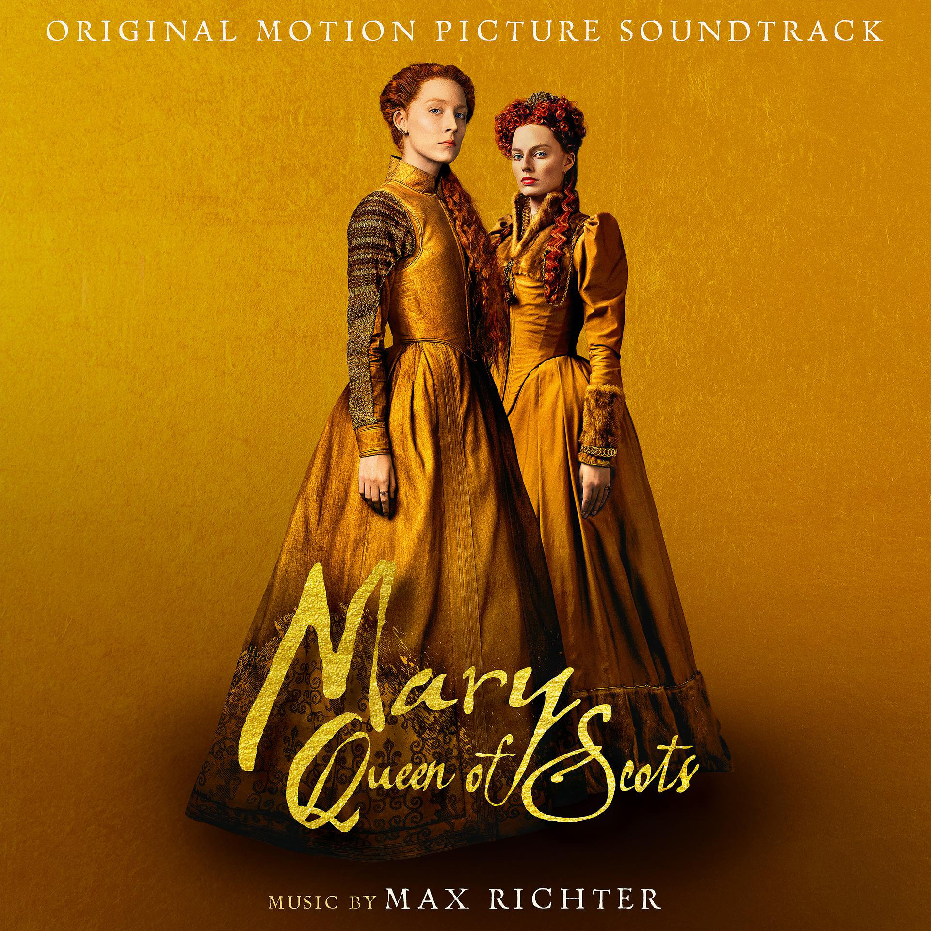 Mary Queen of Scots Albumcover. Zwei Frauen in historischen Kleidern, vor goldenem Hintergrund, Titel unten.