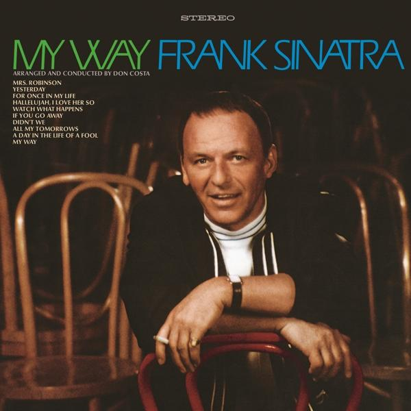 Albumhoes: Frank Sinatra. Hij draagt een pak en zit op een rode stoel. Tekst bovenaan.